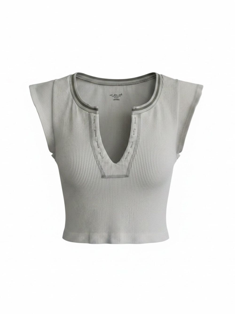 Out from Under Urban Outfitters Ribbed V-Notch Cap Sleeve Crop Top - M/L
